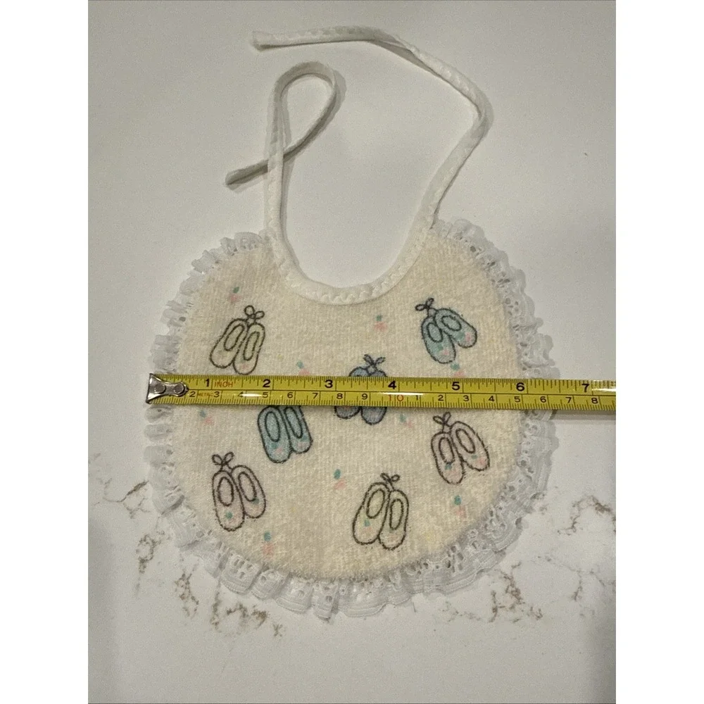 Vintages terry cloth Baby Bib with tie closure. Ballet Slippers.